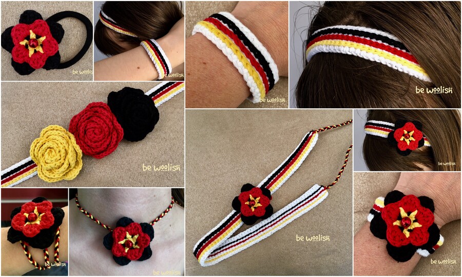 WM - Accessoires Deutschland / Fan - Häkelanleitung - Haarband, Armband, Kette, Haargummi