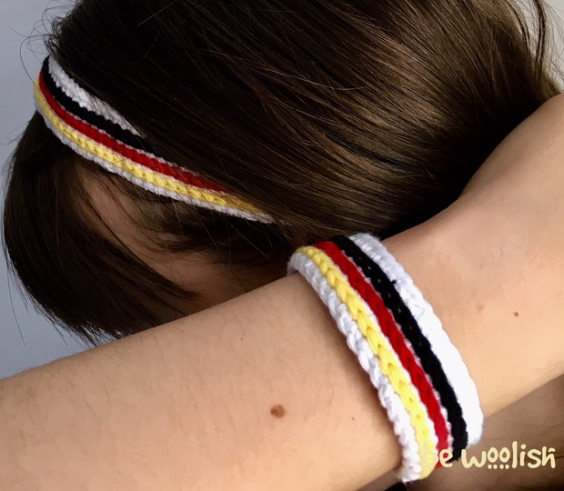 WM - Komplettset Deutschland / Fan - Häkelanleitung - Haarband, Armband, Beanie, Fußballherz uvm.