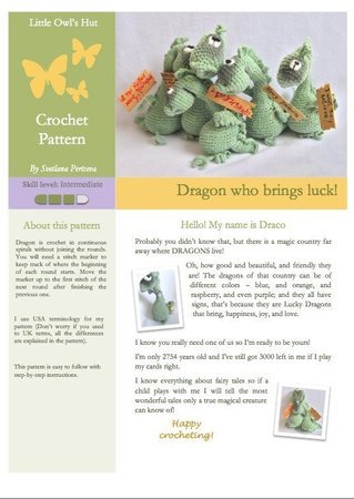 007 Crochet Pattern - Dragon Draco - Amigurumi PDF file by Pertseva CP