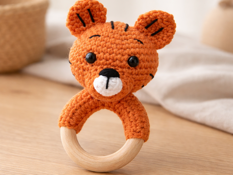 Häkelanleitung Tiger Rassel, Babyrassel häkeln