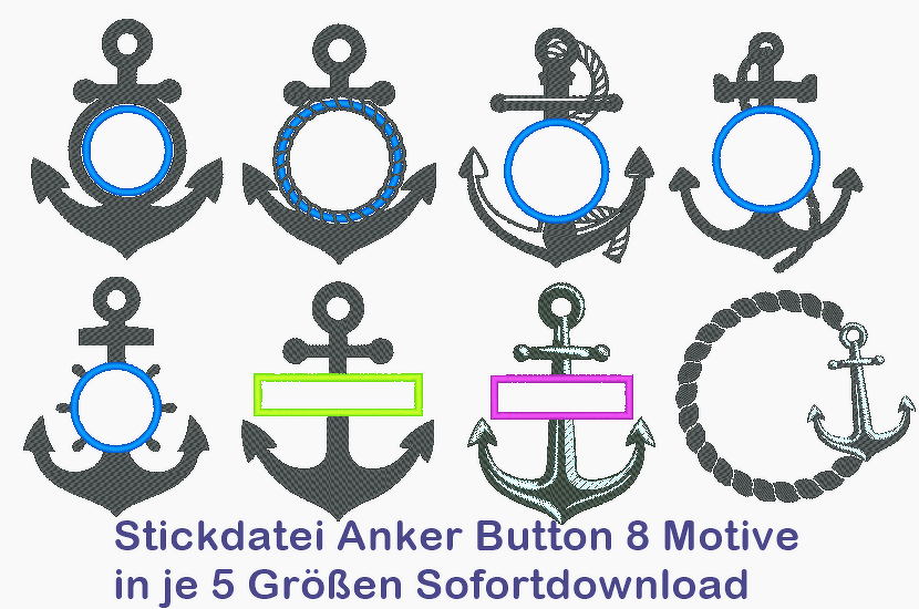 Stickdatei Anker mit Button