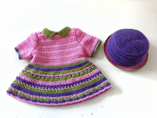 Puppenkleidung Rosalie 40 cm häkeln Kleid Hut Schuhe Schleife