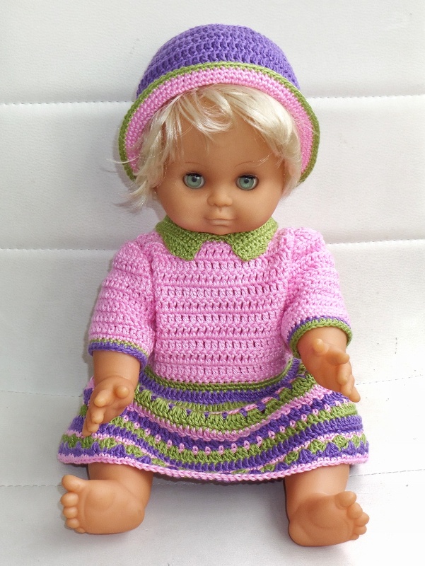 Puppenkleidung Rosalie 40 cm häkeln Kleid Hut Schuhe Schleife - Bild 4