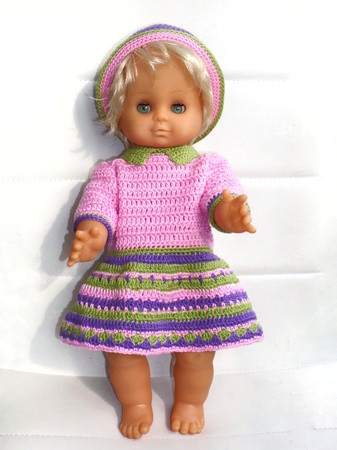 Puppenkleidung für Stehpuppe 46-50cm   Groß Kleidchen Pink Schleife 