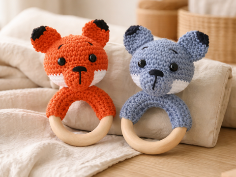 Häkelanleitung 2in1 Wolf und Fuchs Rassel, Babyrassel häkeln