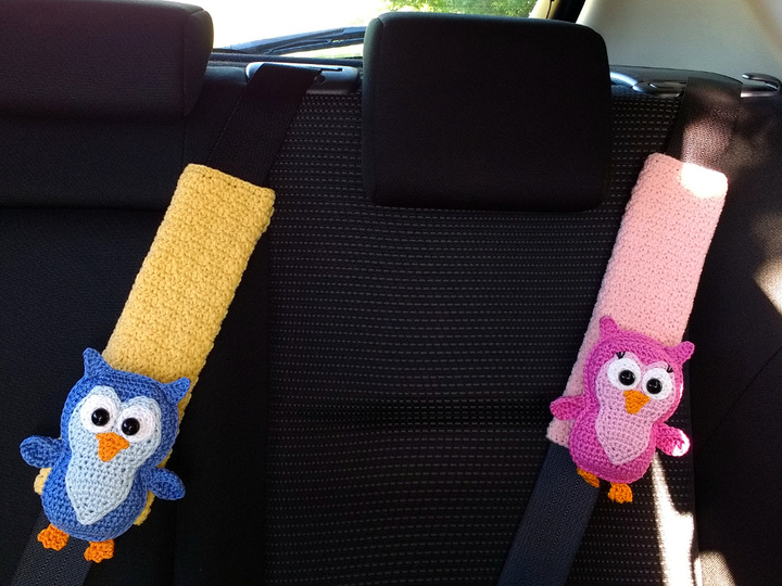 Häkelanleitung Auto-Gurtpolster Eule