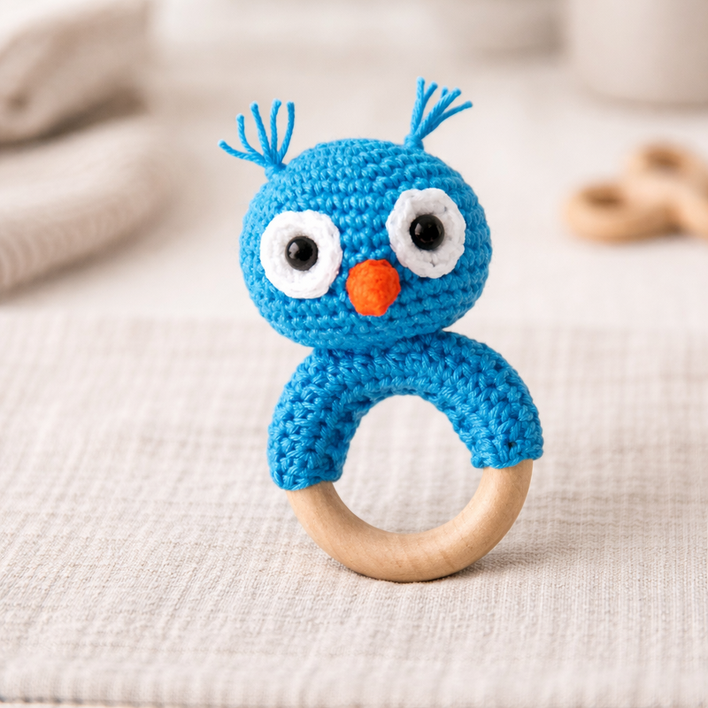 Crochet Pattern Owl Rattle, crochet Babyrattle