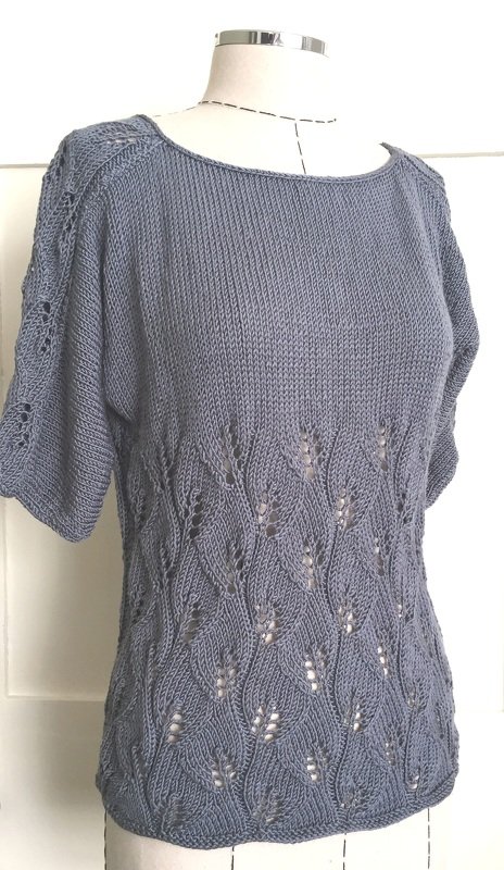 Shades of Grey Summer Top - Knitted with Lace Eyelet pattern on body and 3/4 Sleeves