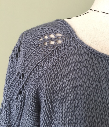 Shades of Grey Summer Top - Knitted with Lace Eyelet pattern on body and 3/4 Sleeves