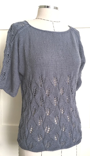 Shades of Grey Summer Top - Knitted with Lace Eyelet pattern on body and 3/4 Sleeves