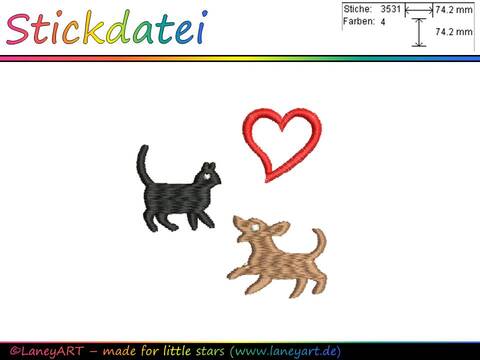 Stickdatei "Hund-Katze-Herz"