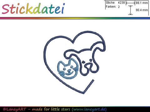 Stickdatei "Hund & Katze mit Herzumrandung"