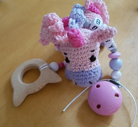 Baby-Kuschelset Einhorn, Kuscheleinhorn, Rassel, Aufhänger