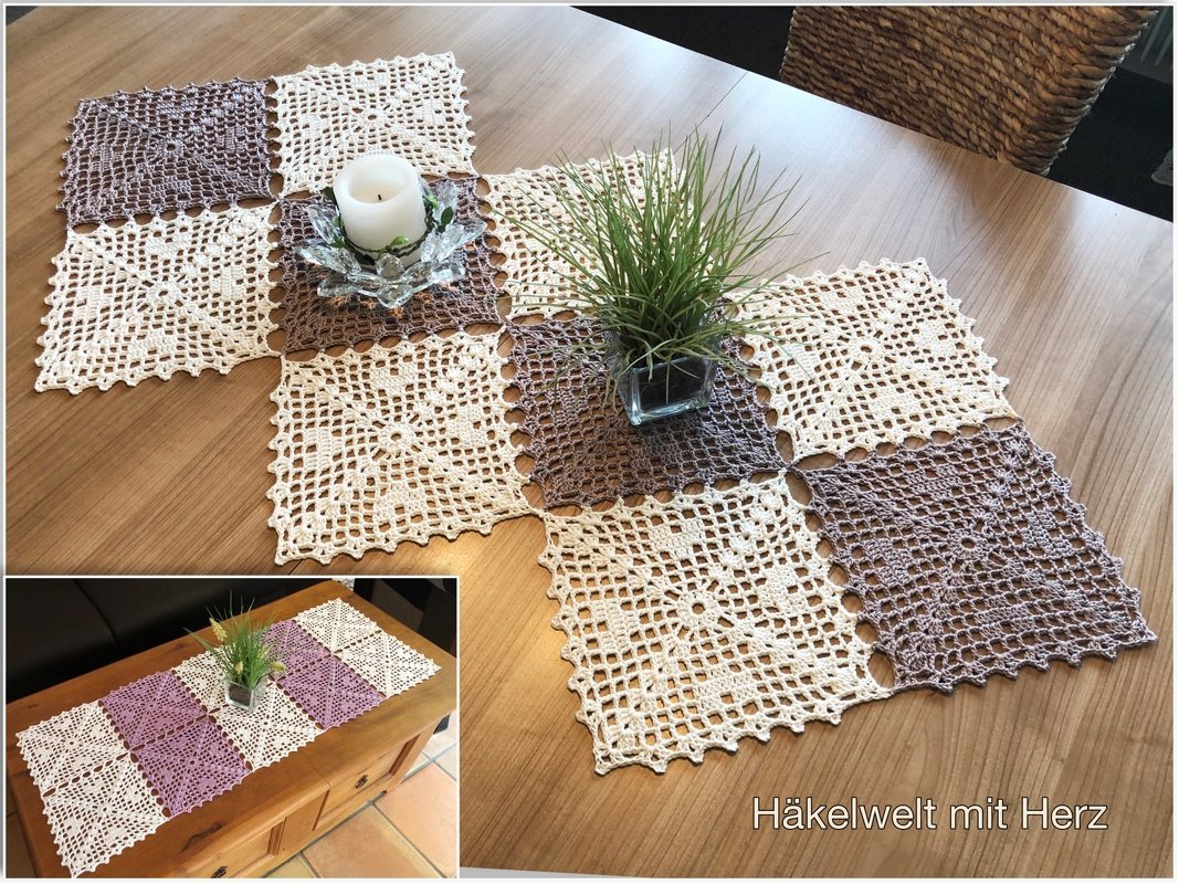 Häkeln / Tischläufer "Grannystyle mit Herz"