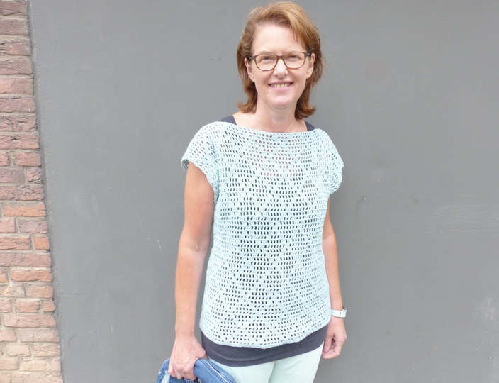 Häkelanleitung, Häkel-Shirt mit Loch- und Rautenmuster