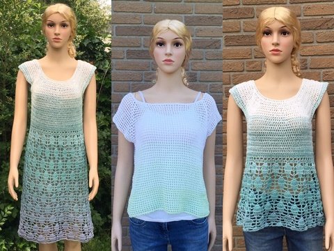 Sparpaket Häkelanleitungen Netzshirt und Tunika oder Kleid im Ananasmuster