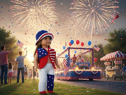 Crochet Pattern doll outfit 4th of july costume