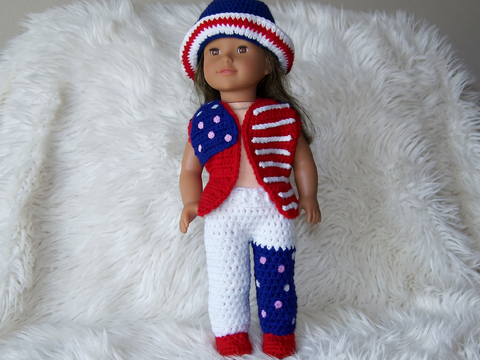 Crochet Pattern doll outfit 4th of july costume