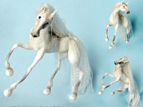 043 Crochet Pattern - Horse White Dream with wire frame - Amigurumi PDF file by Pertseva CP