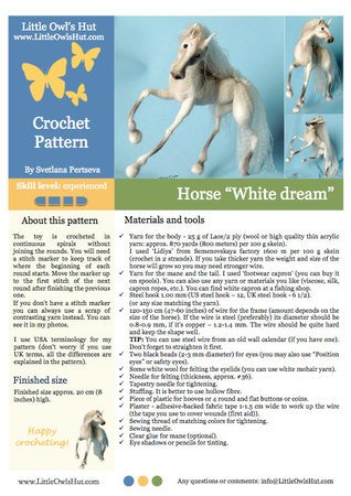 043 Crochet Pattern - Horse White Dream with wire frame - Amigurumi PDF file by Pertseva CP