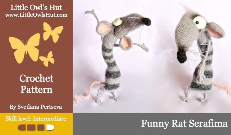 090 Crochet Pattern - Funny Rat Serafima with wire frame - Amigurumi PDF file by Pertseva CP