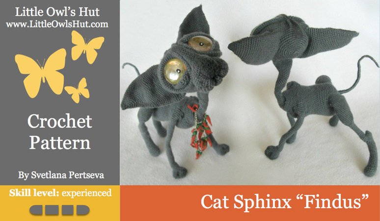 095 Crochet Pattern - Cat Sphynx Findus with wire frame - Amigurumi PDF file by Pertseva CP