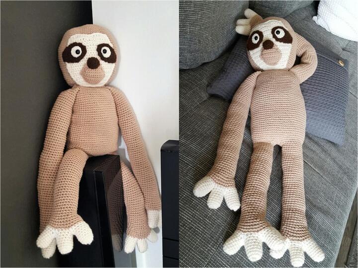 119 Häkelanleitung  Faultier Kurt 75 cm