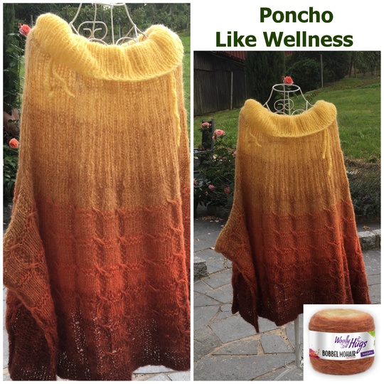 Poncho "Like Wellness" aus 2 BOBBEL-MOHAIR von Woolly Hugs gestrickt