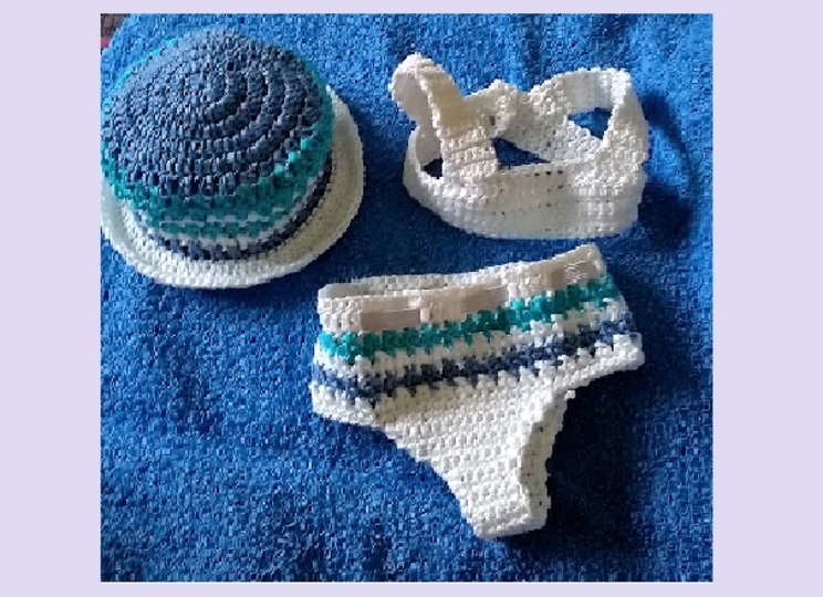Bikini, Sommerhut und Badekappe, Puppengreöße 43 cm