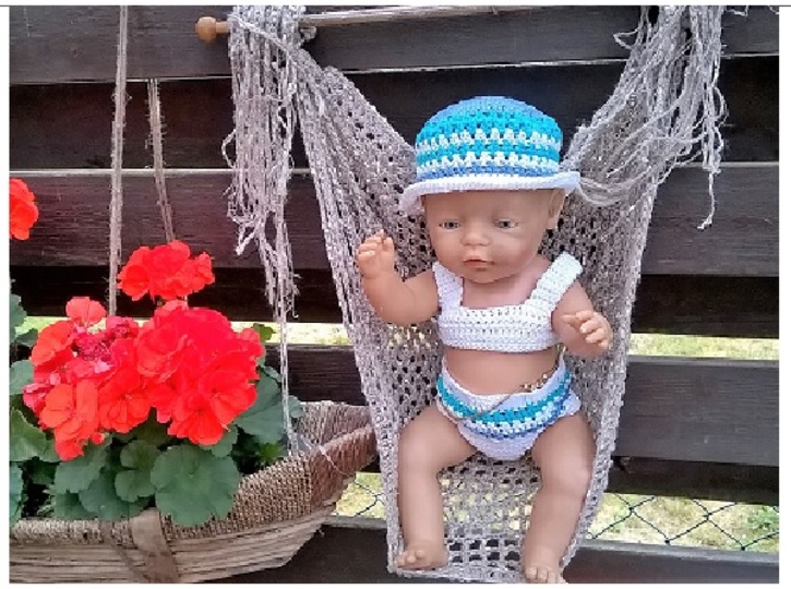 Bikini, Sommerhut und Badekappe, Puppengreöße 43 cm