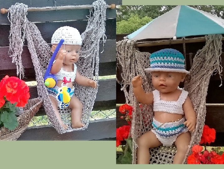 Bikini, Sommerhut und Badekappe, Puppengreöße 43 cm