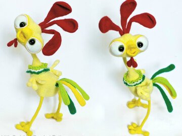 132 Crochet Pattern - Baby Rooster Kubrik with wire frame - Amigurumi PDF file by Pertseva CP