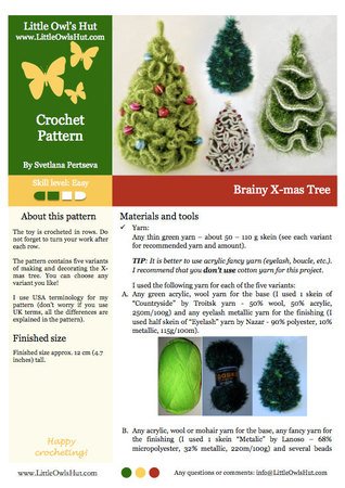 096 Crochet Pattern - 5 variants of Brainy X-mas Christmas tree - Amigurumi PDF file by Pertseva CP