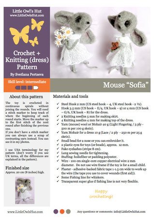 097 Crochet Pattern  + Knitting (dress) - Mouse Sofia - Amigurumi PDF file by Pertseva CP