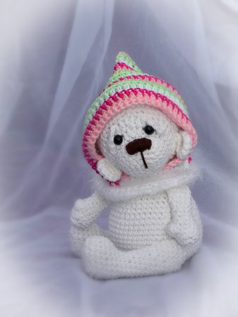 Eisbär Teddy Bär SNOWFLAKE mit Scoodie Kapuzenschal Mütze