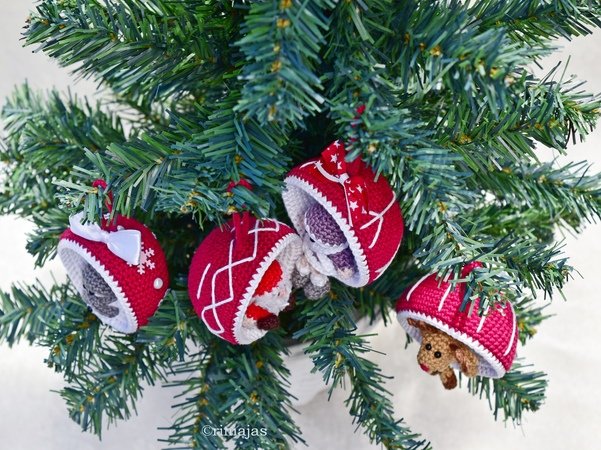 Häkelanleitung - Knuffige Weihnachtskugeln - mit 4 Figuren - Christbaumkugeln, Baumschmuck
