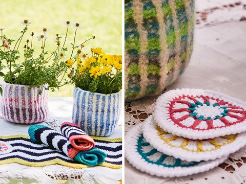 Tischsets häkeln + Übertopf strickfilzen