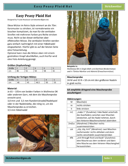 Strickanleitung Mütze mit Karo-Muster "Easy Peasy Plaid Hat"