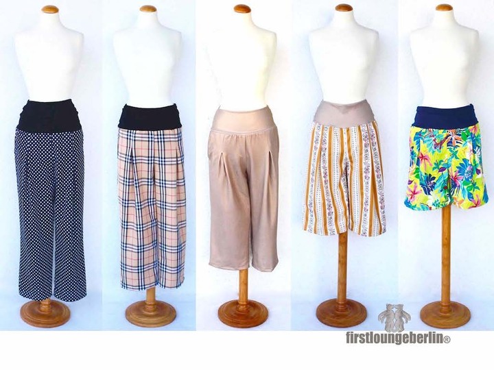 Culotte Damenhose Kellerfalten Hose - in 9 Größen 30/32 bis 56/58 - Nähanleitung mit Schnittmuster von firstloungeberlin