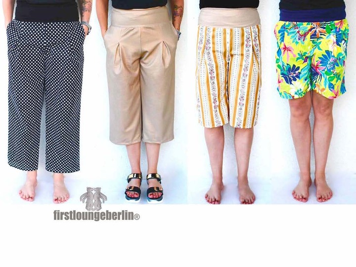 Culotte Damenhose Kellerfalten Hose - in 9 Größen 30/32 bis 56/58 - Nähanleitung mit Schnittmuster von firstloungeberlin