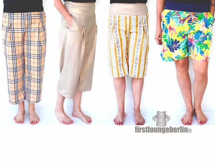Culotte Damenhose Kellerfalten Hose - in 9 Größen 30/32 bis 56/58 - Nähanleitung mit Schnittmuster von firstloungeberlin