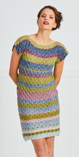 Kurzarmkleid Trendstreifen aus Woolly Hugs SKY stricken