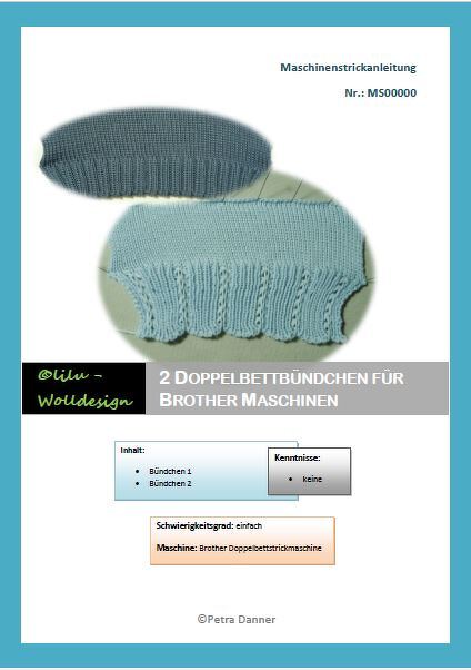 Anleitungs-Cover mit zwei maschinengestrickten Doppelbettbündchen in Blau- und Grautönen