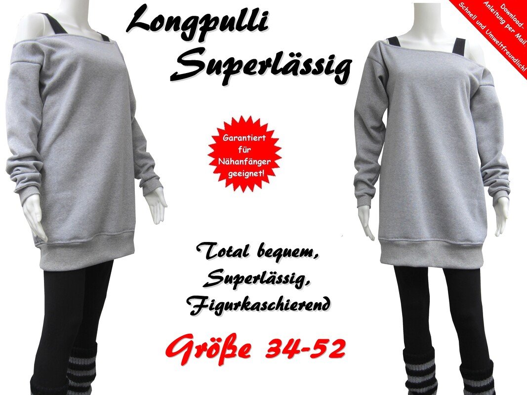 Longpulli Longshirt Longpullover für Damen - Schnittmuster &amp; Nähanleitung