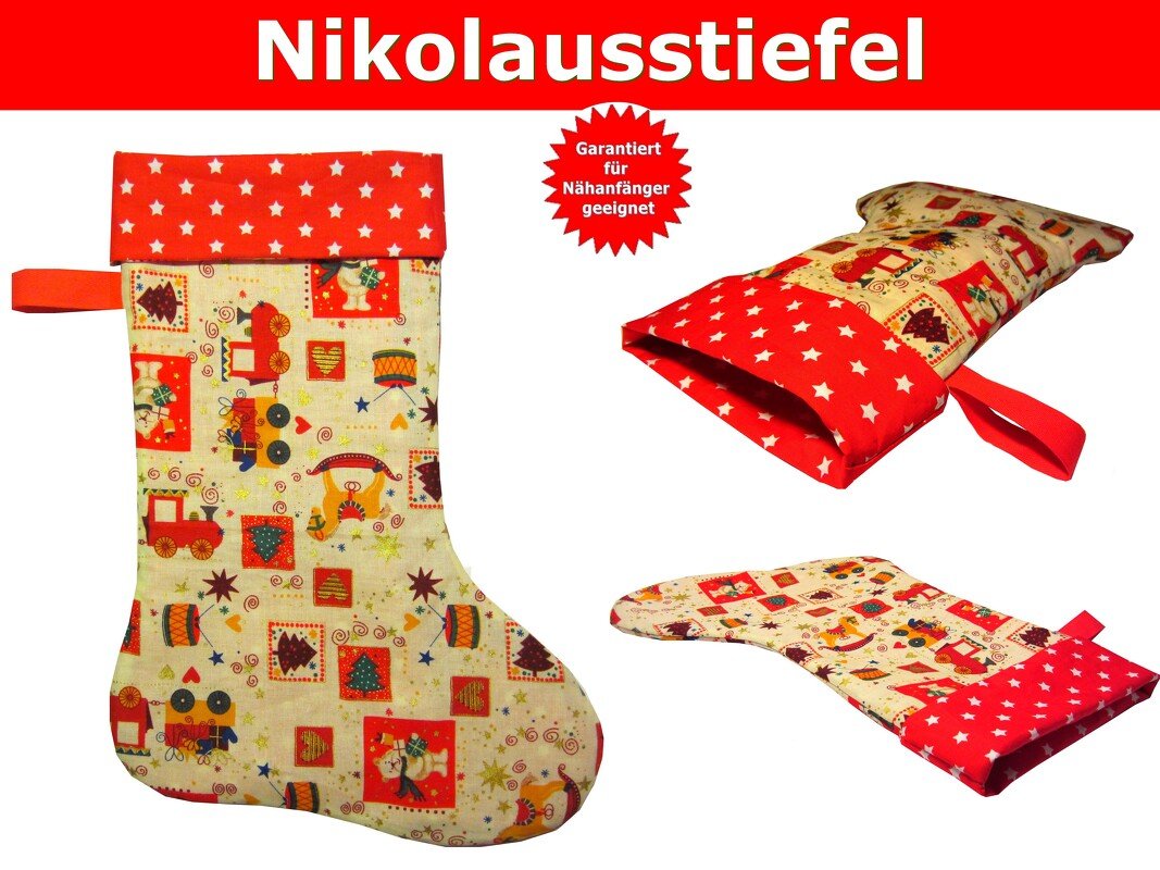 Nikolausstiefel Weihnachtsstiefel - Schnittmuster &amp; Nähanleitung