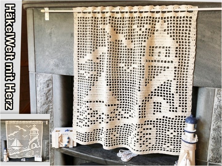 Häkeln / Sparset / Tischläufer / Platzdeckchen + Gardine "Maritim"