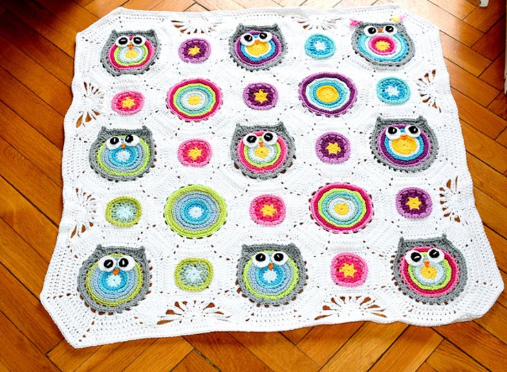 Crochet baby blanket " Wisy Busy Owl " , baby throw, crochet nursery