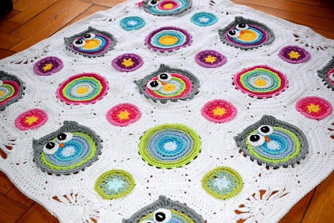 Crochet baby blanket " Wisy Busy Owl " , baby throw, crochet nursery