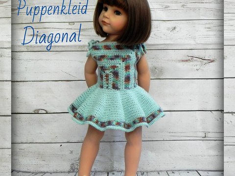 Anleitung für Puppenkleid Diagonal Stehpuppe Puppe 45-50 cm