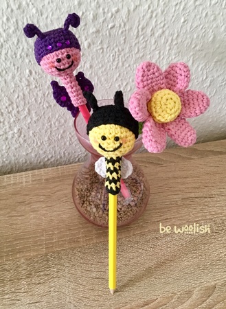 Stift-Topper * Biene, Blume, Schmetterling * - auch als Blumenstecker - Häkelanleitung